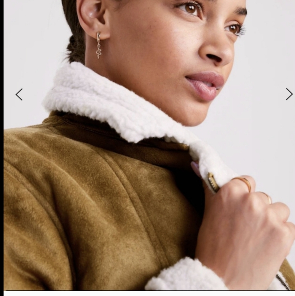 NWT Old Navy Suede Sherpa Lined Moto Jacket Size M - Picture 2 of 12